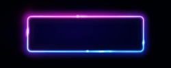 Neon rectangle frame or neon lights horizontal sign. Vector abstract background, tunnel, portal. Geometric glow outline shape or laser glowing lines. Abstract background with space for your text.