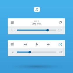 Media Player UI interface with loading bar and additional movie buttons. Blue color. Modern classic white style. This vector illustration design element saved in 10 eps