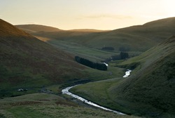 The river Coquet running through the Cheviot mountains from the side of Carshope, Northumberland, UK.
