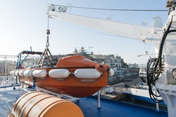 lifeboat situated on passenger ship