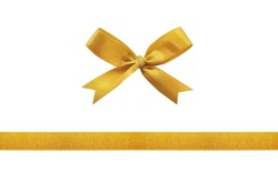 Gold ribbon bow on a white background.