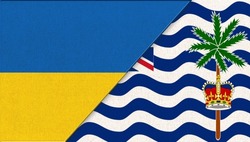 Flag of Ukraine and British Indian Ocean Territory - 3D illustration. Two Flag Together - Fabric Texture. National symbols of Ukraine and British Indian Ocean Territory. Two Countries