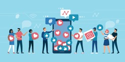 Increase your social media followers with successful marketing strategies: people bringing likes and reactions to a social media profile on a smartphone