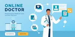 Professional doctor giving medical advice and prescriptions online, online doctor concept