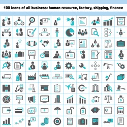 100 business icons, human resource, finance, logistic icon set