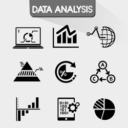 data analysis icons, data chart icons set, graph