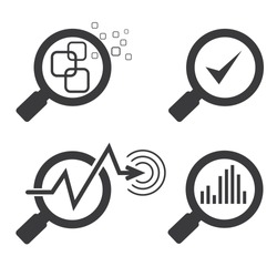 data analysis concept, magnifier glass and chart graph icons
