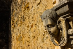 Cherub on The Hand Carved Facade of Mission San José,  San Antonio Missions National Historic Park, San Antonio, Texas, USA