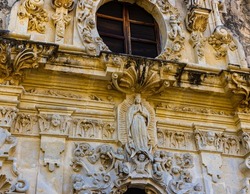 The Hand Carved Facade of Mission San José, San Antonio Missions National Historic Park, San Antonio, Texas, USA