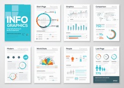 Big set of infographics elements in modern flat business style. Vector illustrations of modern info graphics. Use in website, flyer, corporate report, presentation, advertising, marketing etc.