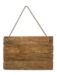A hanging wooden retro sign on a white background 