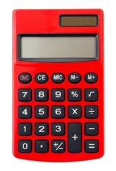 Red Calculator isolated on white background.