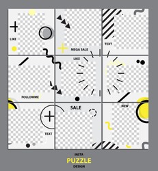 Trendy editable template for social network message, puzzle post, vector illustration. Design backgrounds for social media.