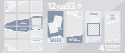 Trendy editable template for social networks stories and posts, torn paper, vector illustration. Set of story and post square frame. Mockup for advertising.  Design backgrounds for social