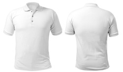 Blank collared shirt mock up template, front and back view, isolated on white, plain t-shirt mockup. Polo tee design presentation for print.