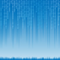Abstract binary code background of Matrix style. Light text on blue. Vector illustration.