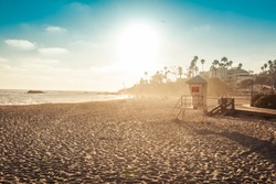 Laguna Beach lifeguard in sunset light