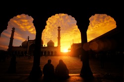 Silhouette of jama masjid in India