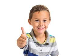 Boy with thumb up over white background