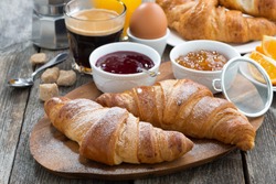 delicious breakfast with fresh croissants, close-up