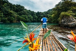  Bamboo ride in blue lagoon on Jamaica