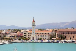Panoramic view of the town and port of Zakynthos, Greece.