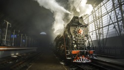 Steam Locomotive at the Kiev railway station in Moscow
