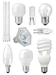 collection of different kind of light bulbs on white background