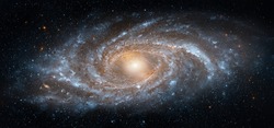 View from space to a spiral galaxy and stars. Universe filled with stars, nebula and galaxy,. Element of this image furnished by NASA.