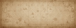 Old map collage background. A concept on the topic of sea voyages, discoveries, pirates, sailors, geography, travel and history. Effect of overlay on old texture of paper.   