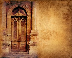 Vintage door on paper background