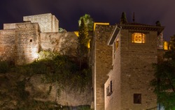 Night view of Alcazaba fortress in Malaga, Spain