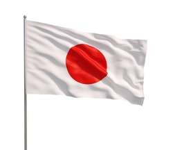 3d model of a waving Japanese flag. Isolated on white background.