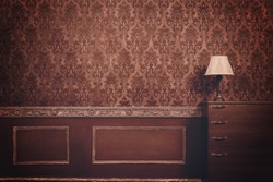 Retro vintage room with pattern in rococo style. Interior wallpaper. Rich  Classic royal old home.