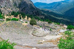  Ruins of an ancient greek temple of Apollo at Delphi, Greece
