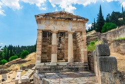 Ruins of an ancient greek temple at Delphi, Greece