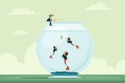 easy to edit vector illustration of businessman fishing manpower