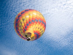 High angle view of hot air balloon with blue sky