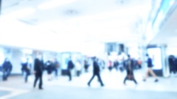 Blurred image of business people walking, Blur abstract background for business concept, cool tone color effected