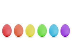 rainbow order easter eggs in a row, isolated on white background