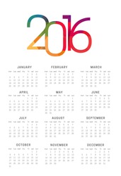 Calendar 2016 vector template week starts Monday in white background