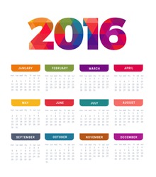 2016 vector Calendar template week starts Monday in white background