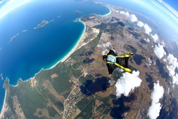 Skydive Wing Suit over Brazilian beach