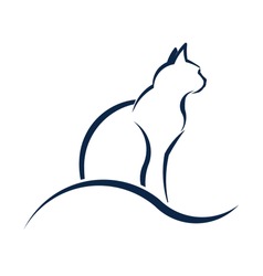 Cat silhouette with wave. Advertisement for Animal rescue, veterinary, shop 