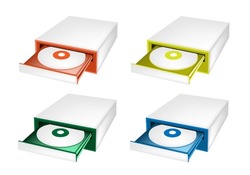 An Illustration Collection of Colorful CD-ROM Disk Drive for Desktop PC in Orange, Yellow, Green and Blue Colors