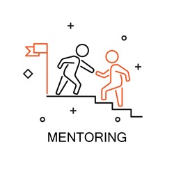Business mentor help team partner. Creative Idea Concept of Mentor and Coaching. Moden Flat thin line icon designed vector illustration.Editable Stroke.