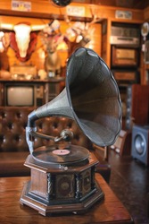 Antique gramophone in the room