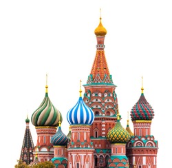 Fragment view of Saint Basil's Cathedral in Moscow on the white background