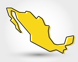 yellow outline map of Mexico stylized concept