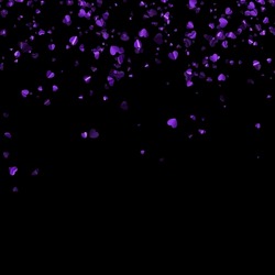 Purple foil hearts confetti on black background. Wedding, birthday, Valentine's Day. Vector holiday illustration.